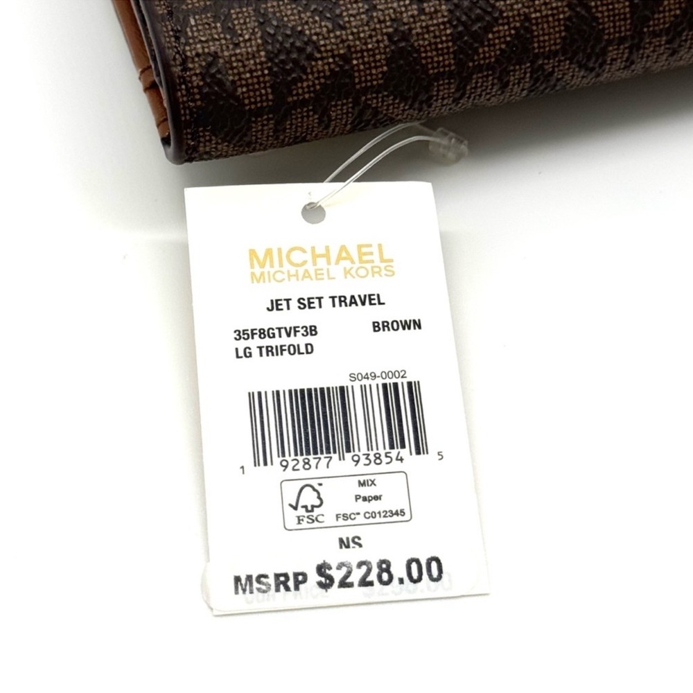 Michael Kors Large Trifold Wallet Brown Signature - Picture 5 of 5